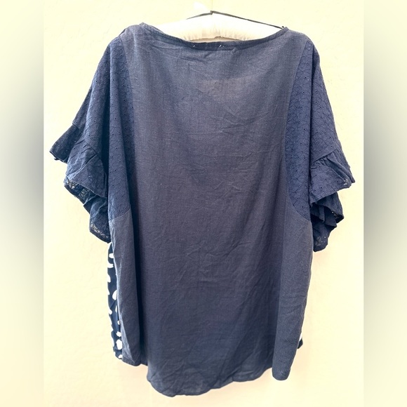 Umgee Navy Dalmatian Print Mixed Media Top - Picture 4 of 6